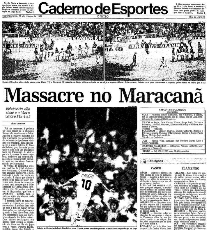 Há exatos 24 anos, Vasco colocava Flamengo de 4 no Maracanã