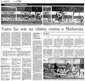 Aconteceu em 17 de abril – Vasco aplica a maior goleada do Carioca de 1977: 7 a 1 no Madureira