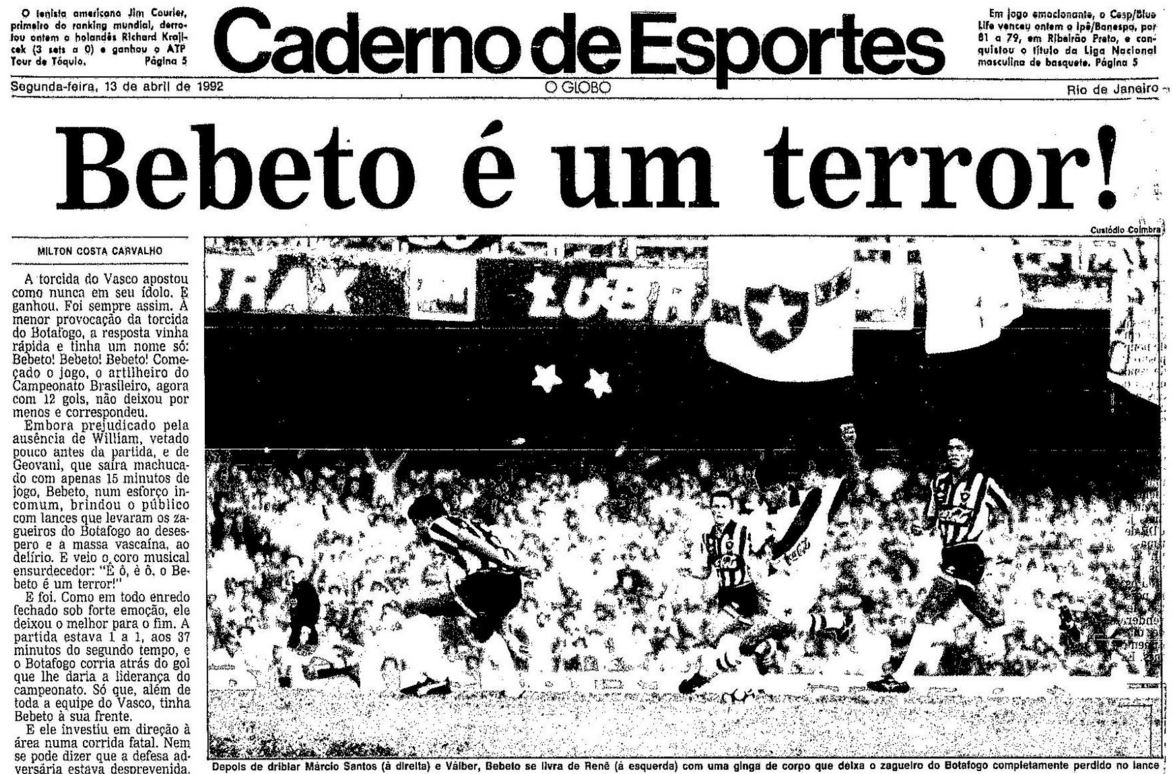 Aconteceu em 12 de abril – Vasco vence o Botafogo de virada em briga pela liderança do Brasileiro de 1992