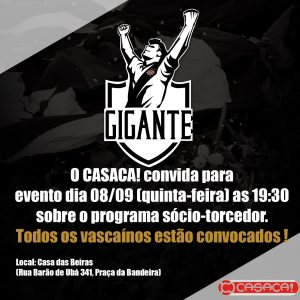 Seja Gigante! Casaca convida para evento dia 08/09 sobre o programa sócio-torcedor