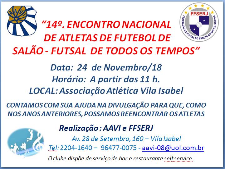 Convite para o “14º Encontro Futsal” na AA Vila Isabel