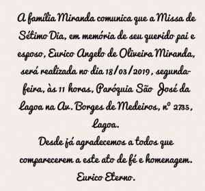 Missa de Sétimo Dia em memória do eterno presidente Eurico Miranda