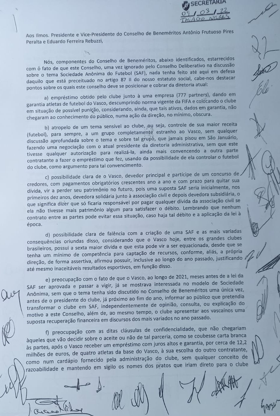 Membros do Conselho de Beneméritos solicitaram reunião urgente do Conselho e freio ao açodamento das ações tomadas pelo Conselho Deliberativo.